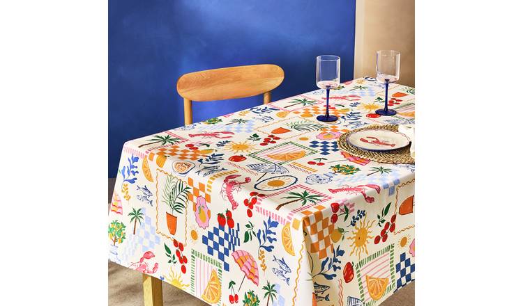 Argos Home Med Coastal Wipe Clean Table Cloth - Cream