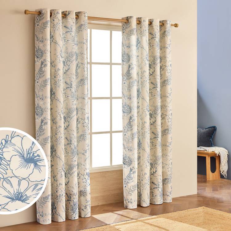 Habitat Botanical Print Eyelet Curtains - Blue - 117x137cm 0