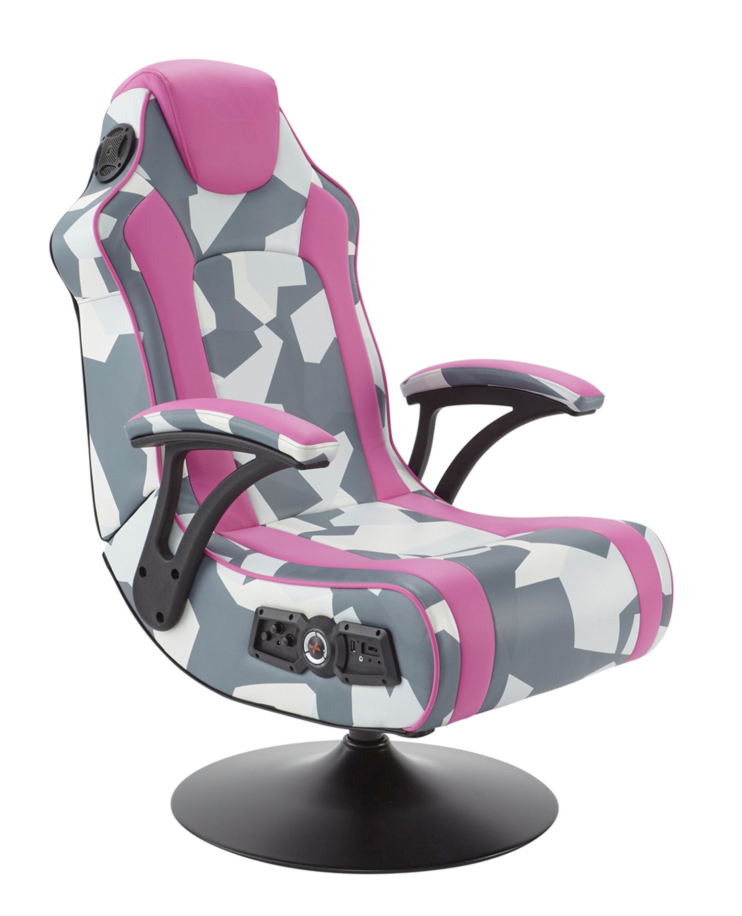 X Rocker Geo Camo 2.1 Stereo Audio Gaming Chair -Grey & Pink