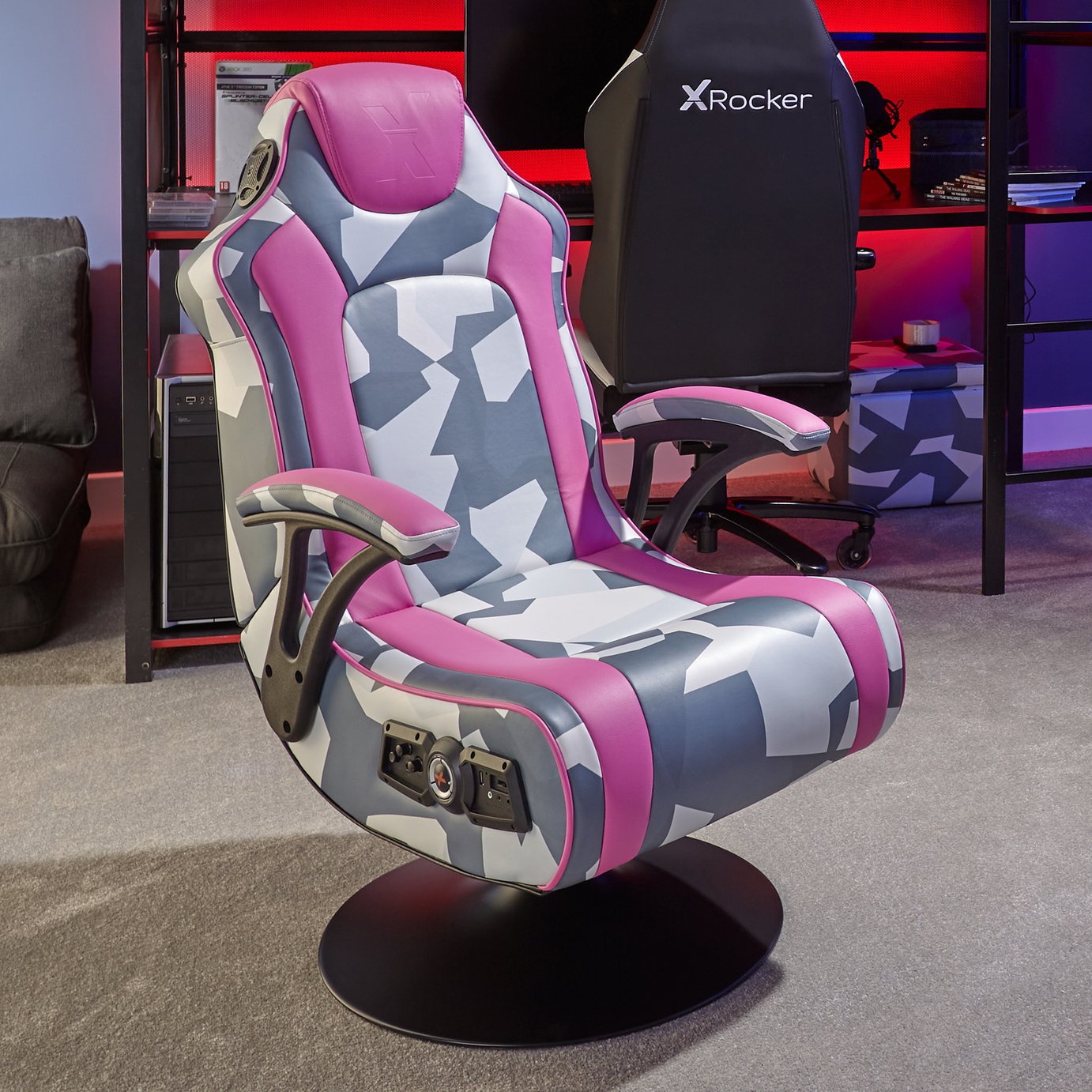 X Rocker Geo Camo 2.1 Stereo Audio Gaming Chair -Grey & Pink Review