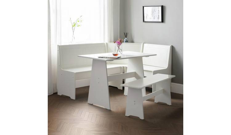 Julian Bowen Newport Corner White Dining Table & 2 White Bench