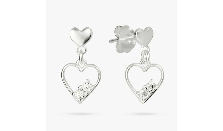 Revere Sterling Silver Cubic Zirconia Heart Drop Earrings