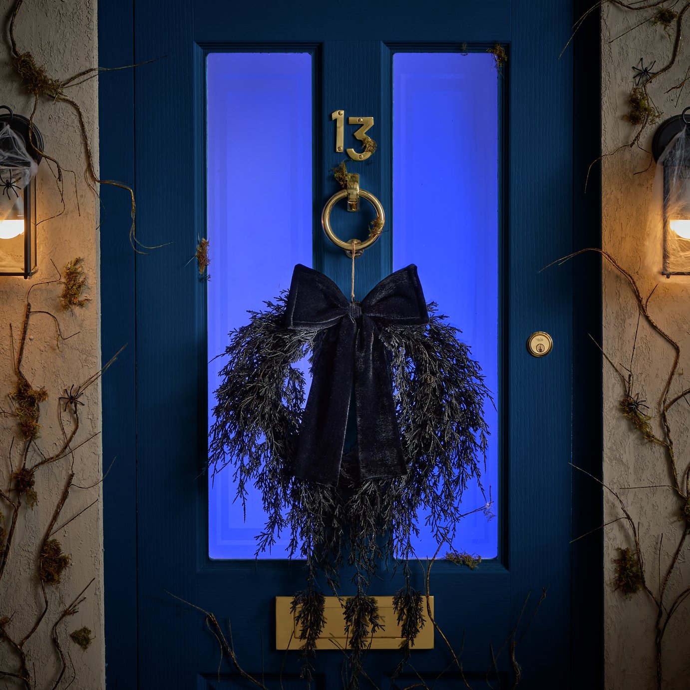 Image of a front door with Argos Home Black Bow Halloween Wreath