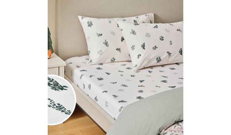 Argos Home Robin Foliage White Fitted Sheet - Small double