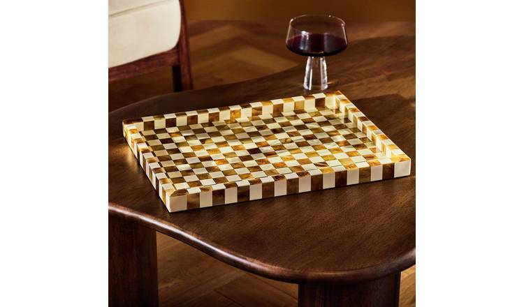 Habitat Checkered Resin Brown & White Coffee Table Tray