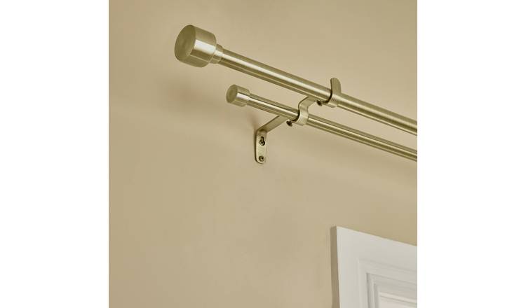 Argos Home Extendable Metal Stud Double Brass Curtain Pole - 120 - 210cm