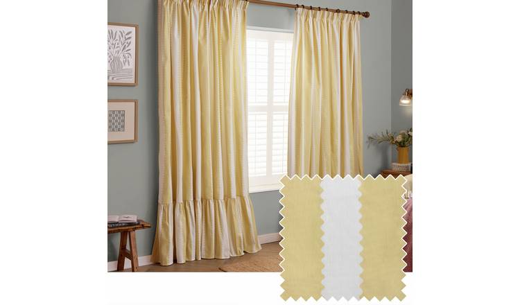 Wylder Birdie Stripe Pencil Pleat Curtains - Yellow - 229x137cm