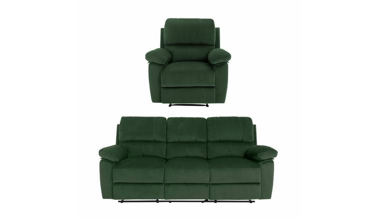 Argos Home Toby Velvet Chair & 3 Seater Recliner Sofa -Green
