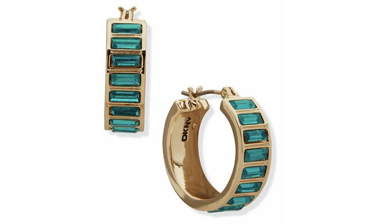 DKNY Gold Tone Teal Baguette Hoop Earrings