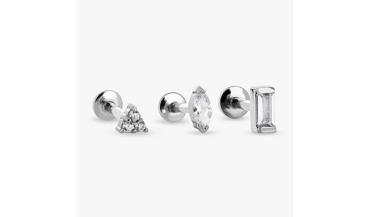 Revere Surgical Steel Flatback Stud Earrings - Set of 3