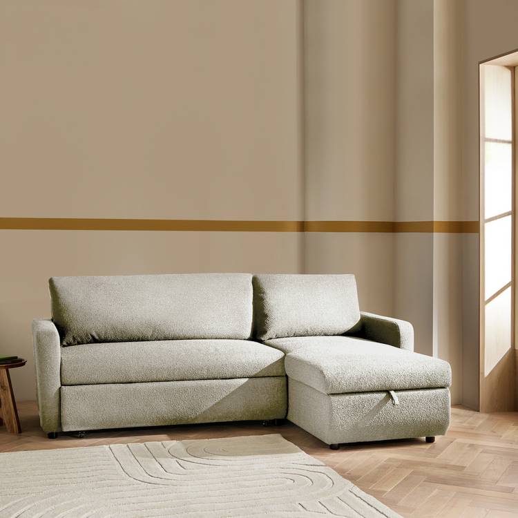 Habitat Enia Boucle Fabric Right Hand Storage Corner Chaise Sofa Bed - Natural 0