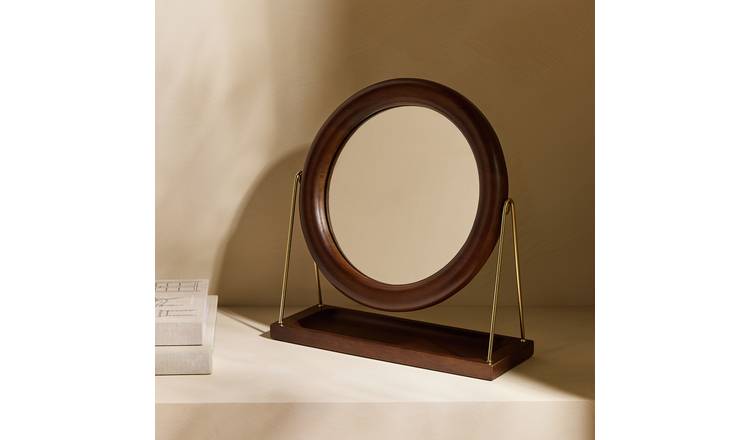 Habitat Dark Mango Wood Round Dressing Table Mirror - 30cm