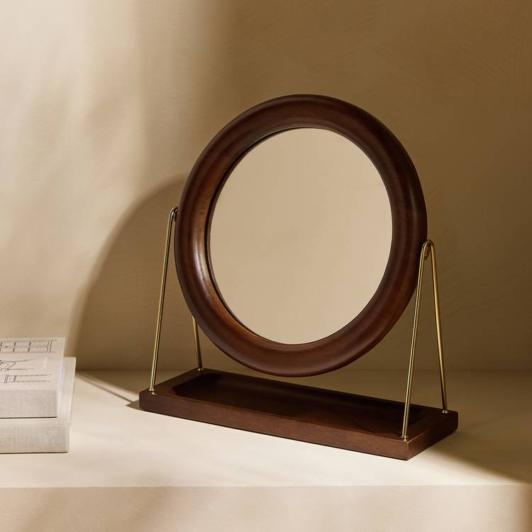 Habitat Dark Mango Wood Round Dressing Table Mirror - 30cm 0