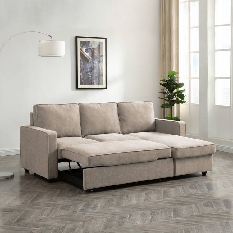 Kyoto Noah Fabric Reversible Corner Sofa Bed - Natural 0