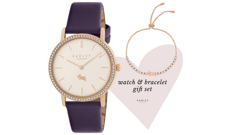 Radley Purple Leather Strap Watch and Bracelet Set