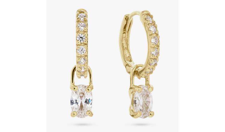 Revere Gold Plated Sterling Silver Oval Drop Hoop Earrings