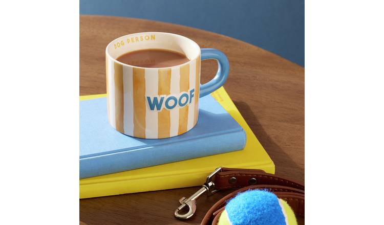 Argos Home Yellow Stripes Woof Decal Stoneware Mug - 320ml