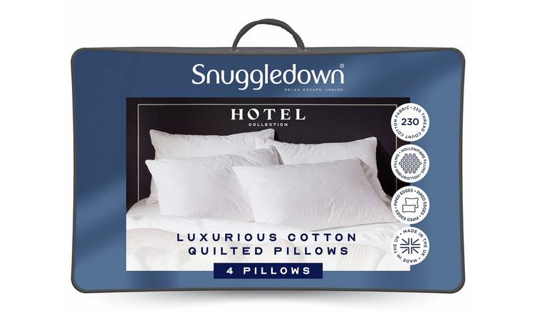 Snuggledown Hotel Luxury Cotton Quilted Pillow - 4 Pack