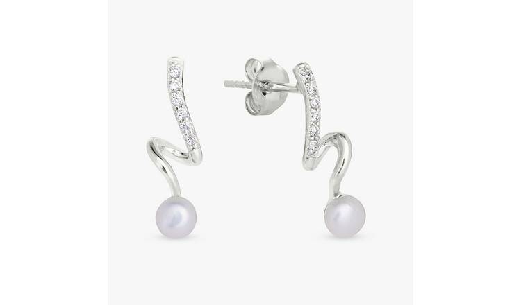 Revere Sterling Silver Faux Pearl Spiral Drop Earrings