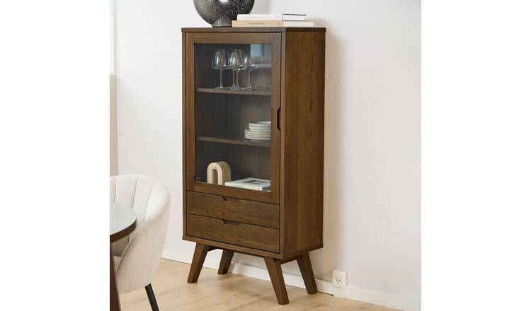 Furniture To Go A-Line 1 Door 2 Drawer Display Cabinet - Walnut