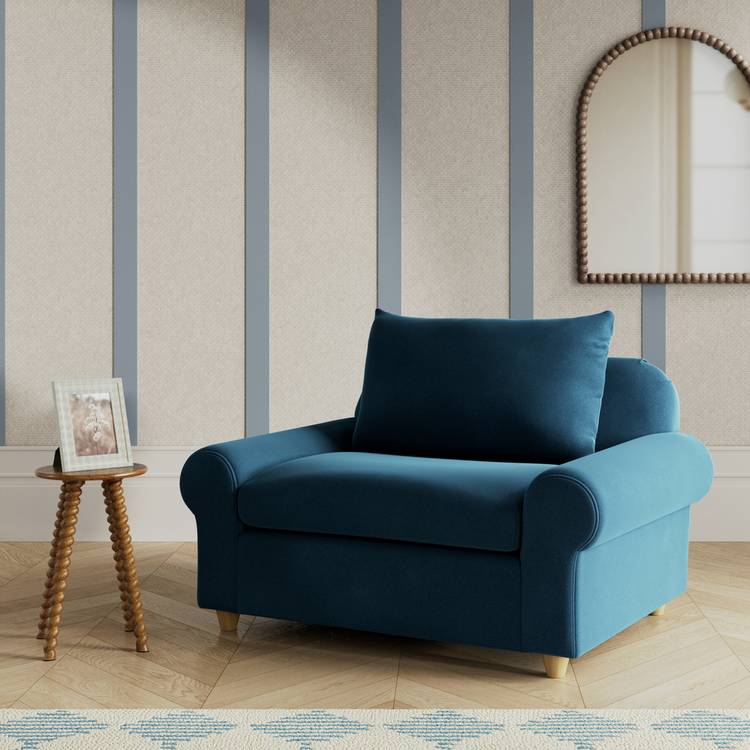 Habitat Whitby Velvet Cuddle Chair - Ink Blue - Ash Leg 0