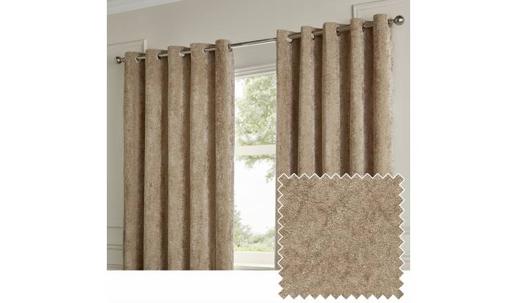 Paoletti Lustre Velvet Eyelet Curtains - Champagne - 168x229cm