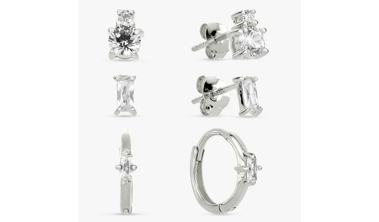 Revere Sterling Silver Stud and Huggies Earrings - Set of 3