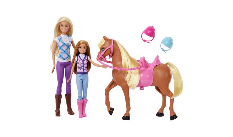 Barbie Toy Horse & Doll Set, Barbie & Stacie with Helmets & Riding Accessories