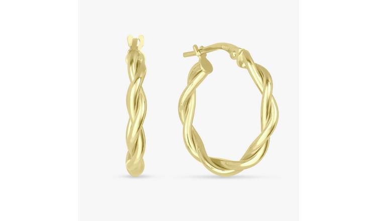 Revere 9ct Gold Plated Silver Braided Medium Hoop Earrings