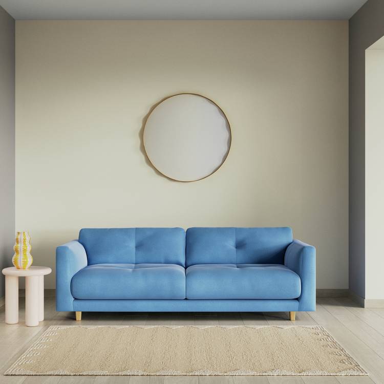 Habitat Emely Velvet 3 Seater Sofa - Sky Blue- Ash Leg 0