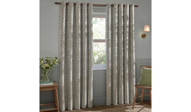 Wylder Grace Leaf Floral Eyelet Curtains - Grey - 168X137cm