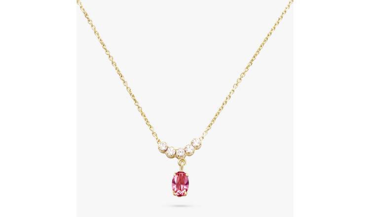 Revere 9ct Gold Plated Silver Pink Crystal Pendant Necklace
