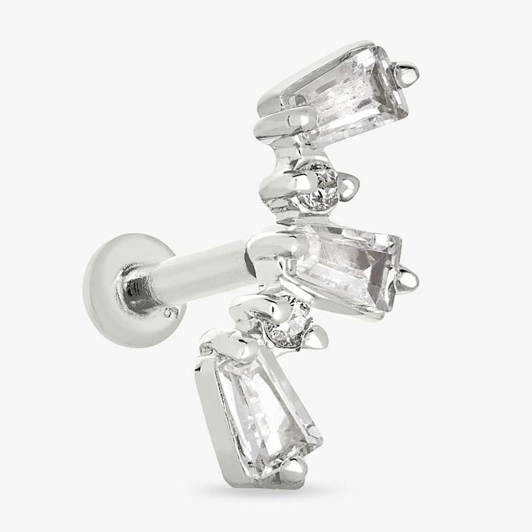 Revere Sterling Silver Tapered Baguette Cubic Zirconia Flatback Earring