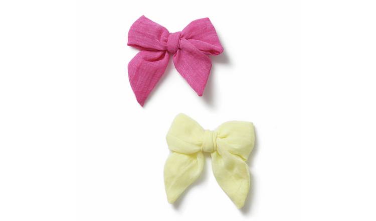 Flitzy Pink and Yellow Bow Hair Clip Set