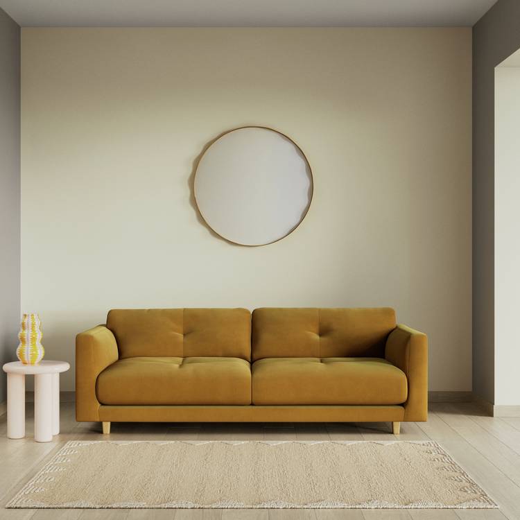 Habitat Emely Fabric 3 Seater Sofa - Gold - Ash Leg 0