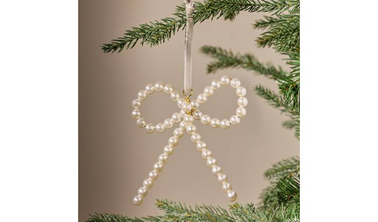 Argos Home Pearl Bow Hanging Christmas Ornament