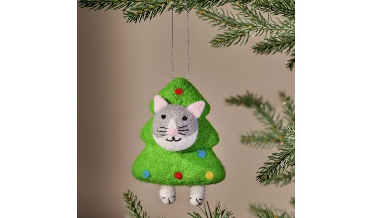 Argos Home Felt Cat in Tree Hanging Christmas Ornament