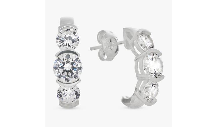 Revere Sterling Silver Cubic Zirconia Trilogy Stud Earrings