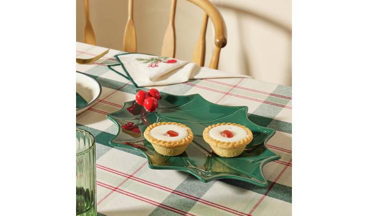 Argos Home Holly Shaped Stoneware Serving Platter - Green