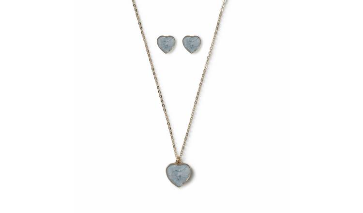 Flitzy Kids Blue Heart Necklace and Stud Earrings Set