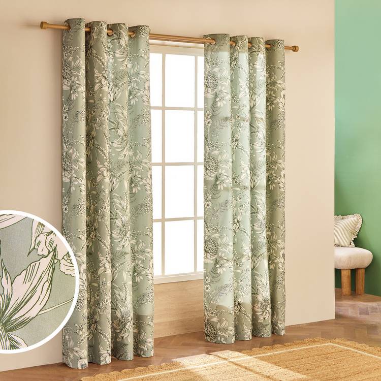 Habitat Botanical Print Eyelet Curtains - Sage - 117x137cm 0