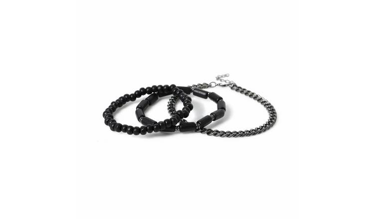 Uncommon Souls Black Bead and Chain Bracelet Set