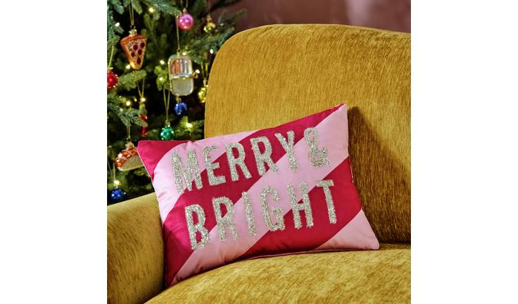 Bayswood Merry and Bright Candy Cane Cushion Pink - 40x30cm