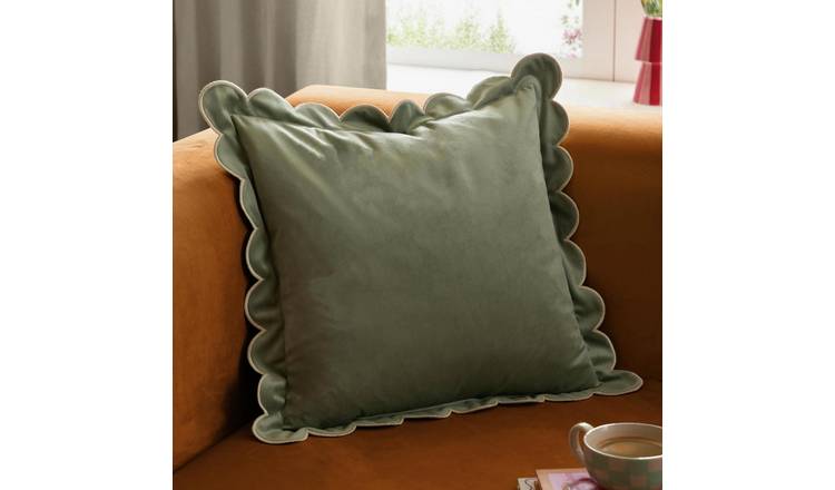 Furn Lil Scallop Velvet Cushion Green - 45x45cm