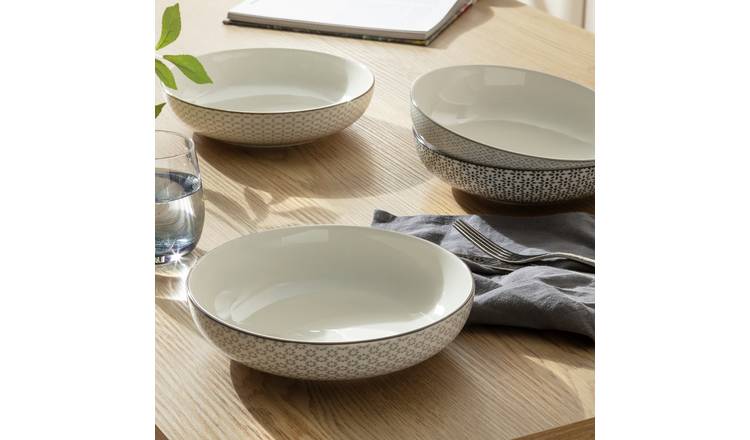 Argos Home Tilda Blossom 4 Piece Porcelain Pasta Bowls - Grey