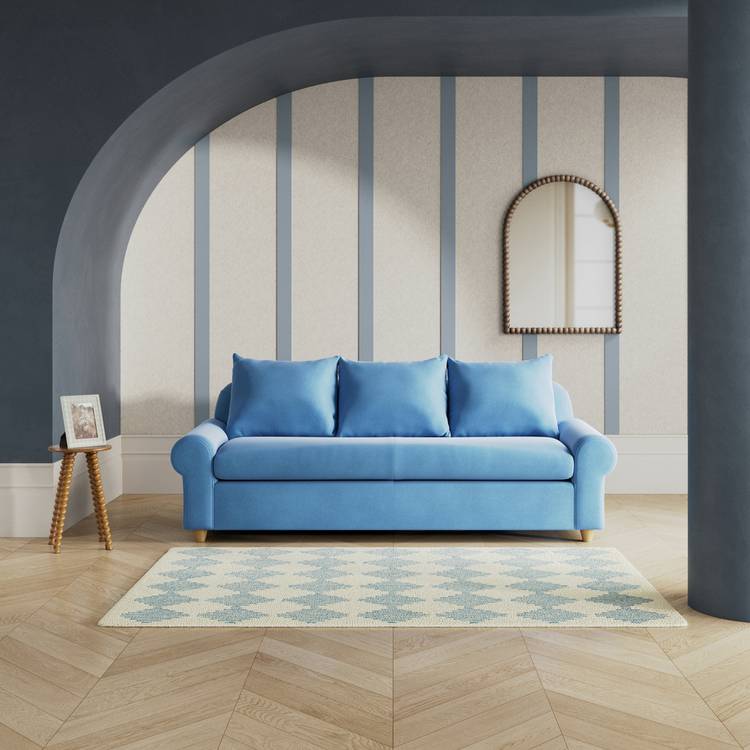 Habitat Whitby Velvet 4 Seater Sofa - Sky Blue- Ash Leg 0