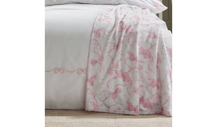 Catherine Lansfield Bow Throw - White & Pink - 240x200cm