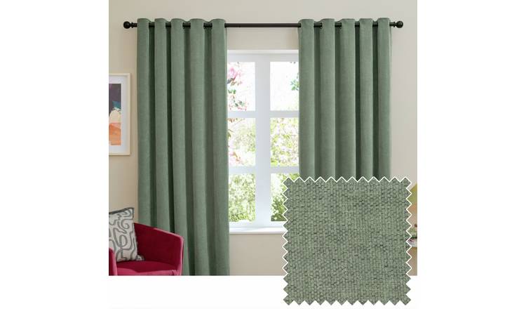 Furn Soft Chenille Blackout Eyelet Curtains - Green - 117x137cm