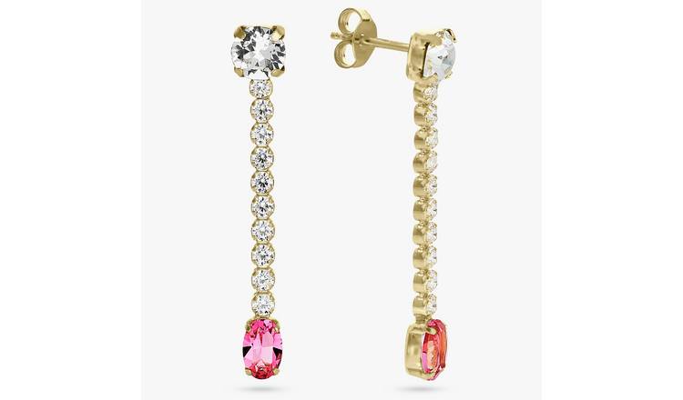 Revere 9ct Gold Plated White and Pink Crystals Drop Earrings