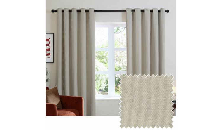 Furn Soft Chenille Blackout Eyelet Curtains - Natural - 117x137cm